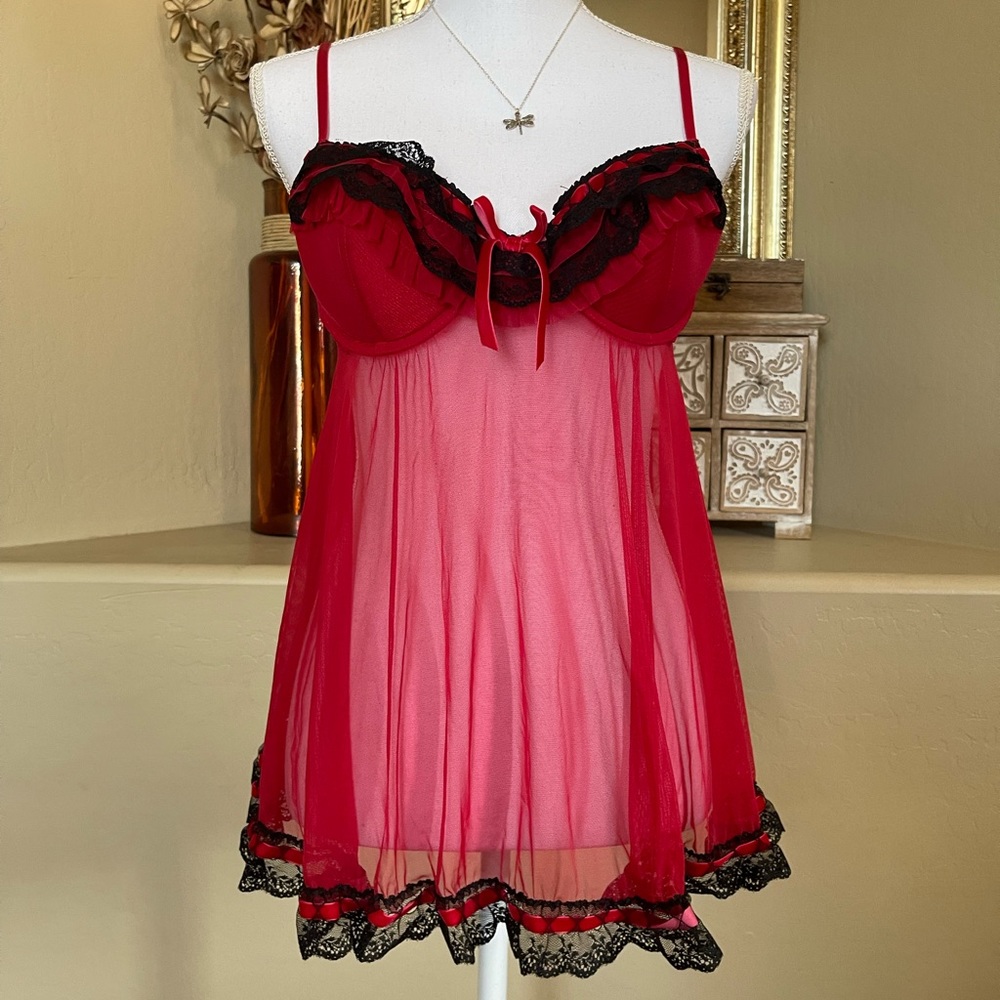 Red and Black milkmaid coquette slip top